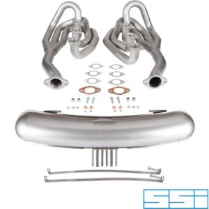 Exhaust set, Sport, with two center Ø63 mm "GT3" tail pipes. Including racing tube set replacing heat exchangers. For 2.7/3.0 models also add oil tubes and remove lower rear panel